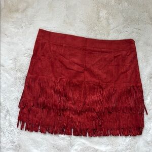 Red Fringe Mini Skirt